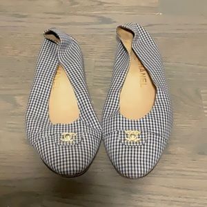 Chanel women’s gingham navy blue ballet flats size 39.5
